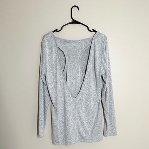 Athleta V Neck Layered Open Racerback Long Sleeve Tunic Top Light Heathered Gray